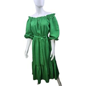 A Calin by Flying Tomatoes Maxi Cottagecore Milkmade Dress Green S Tie Waiste